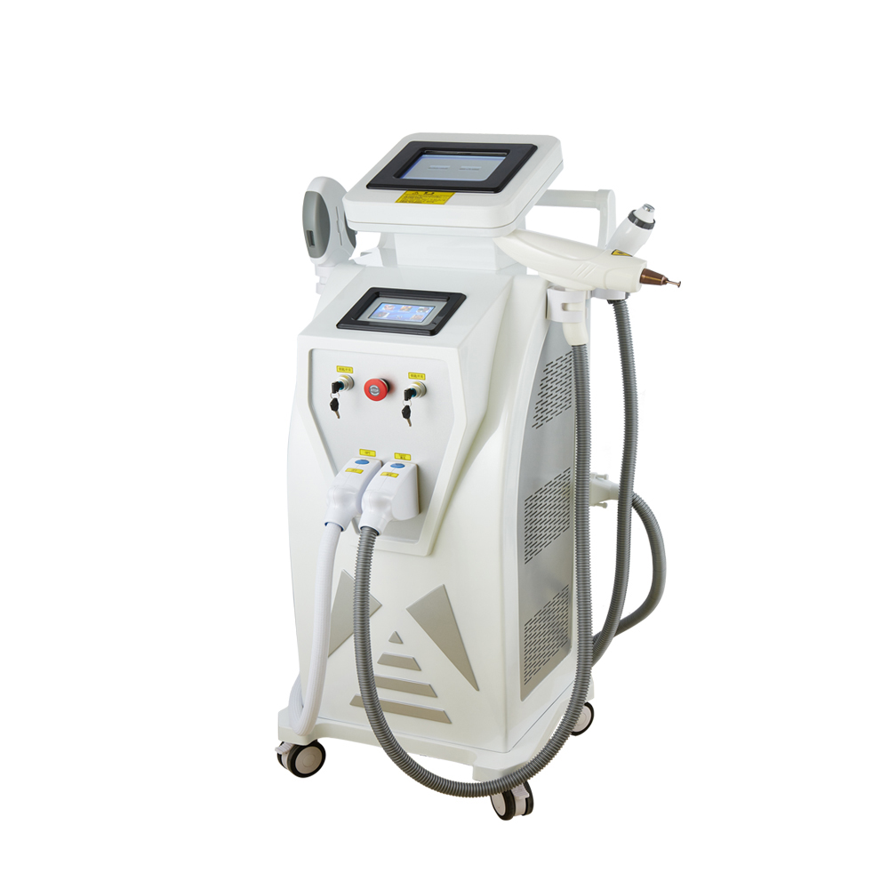2 touch screens multifunction machine combine OPT SHR nd yag laser rf use for hair removal tattoo removal skin rejuvenation